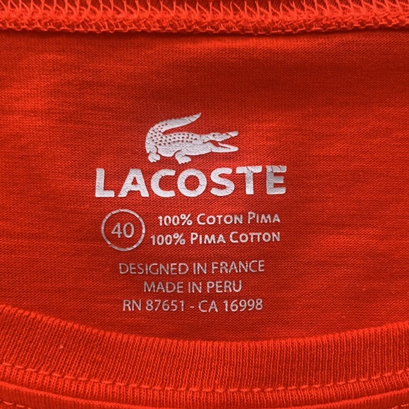 Women’s Red Lacoste Pima Cotton T Shirt Size 40 - Picture 3 of 7